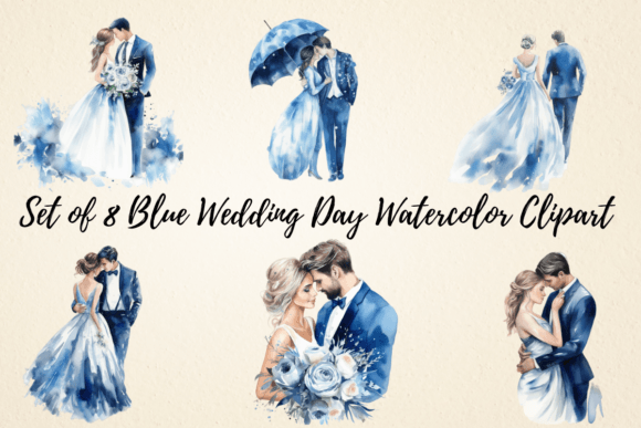 Blue Wedding Day Watercolor Clipart: A Designer's Soft Touch