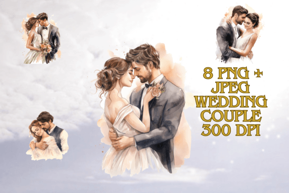 Charming Wedding Couple Clipart: 8 High-Quality Files for Your Projects