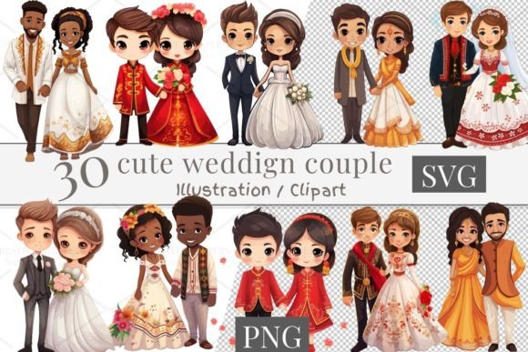 Charming Wedding Graphics: 30 Cute Couple & Dog Clipart