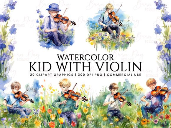 Charming Wedding Kid with Violin Clipart for Your Designs
