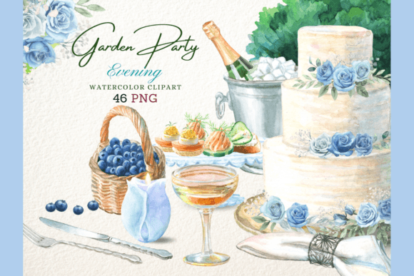 Enchanting Watercolor Blue Rose Party Set for Your Designs
