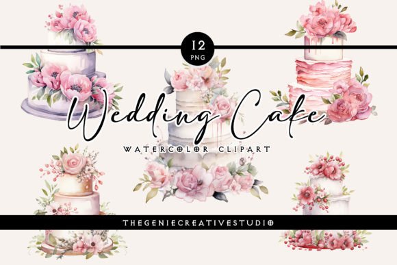 Enchanting Watercolor Wedding Cake PNG Clipart for Designers