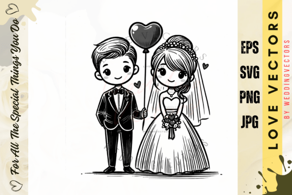 The Art of Subtle Romance: C3691 Wedding Couple Vectors